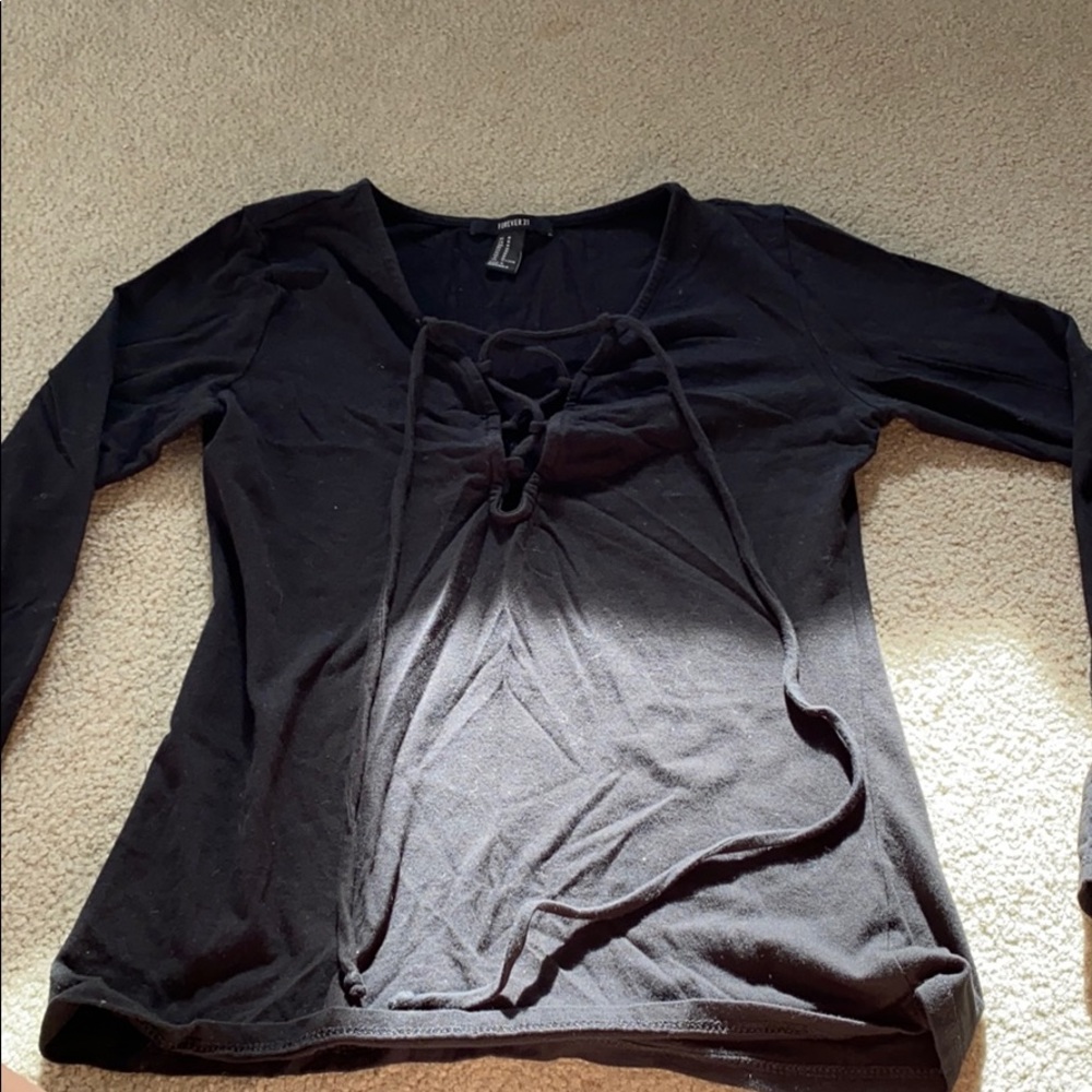 Forever 21 Lace Up Black Long Sleeve